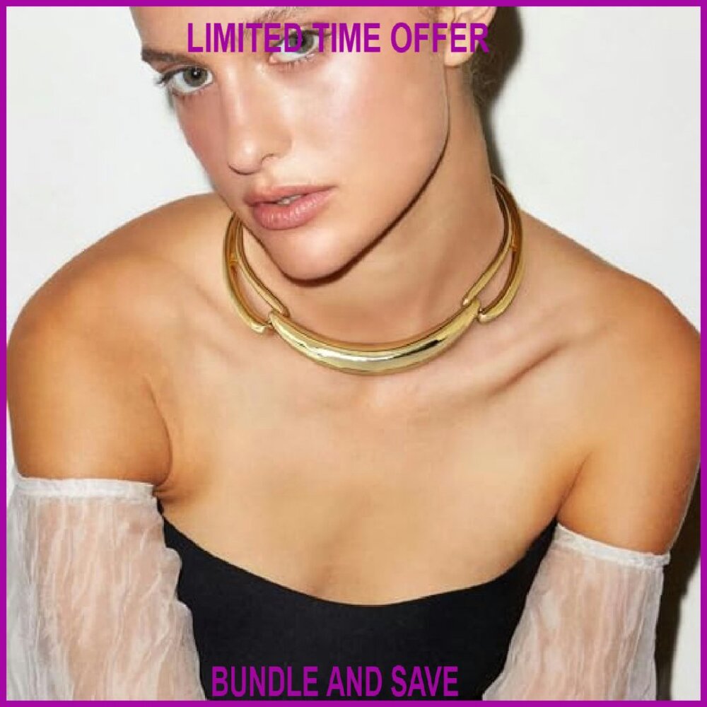 Adjustable Chunky Statement Necklace Gold-Plated … - image 4